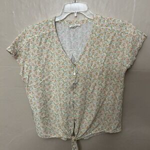 jane and delancey top Medium Small‎ Floral Print Tie Front Blouse